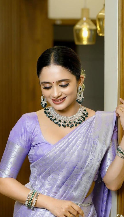 Lavender Soft Silk Saree with Silver Zari Weaving