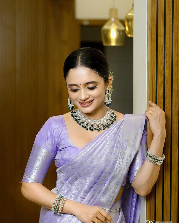 Lavender Soft Silk Saree with Silver Zari Weaving