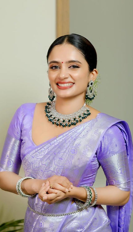Lavender Soft Silk Saree with Silver Zari Weaving