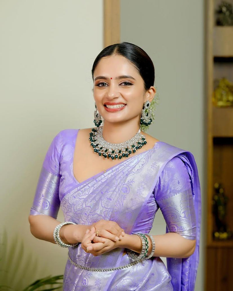 Lavender Soft Silk Saree with Silver Zari Weaving