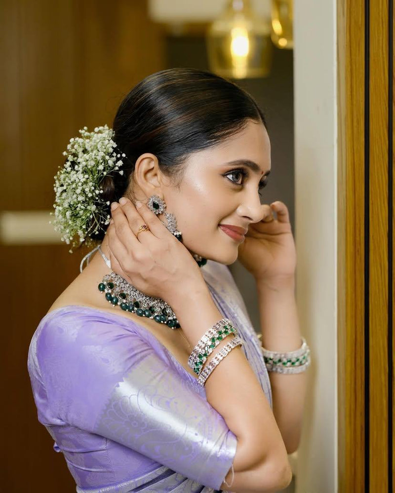 Lavender Soft Silk Saree with Silver Zari Weaving