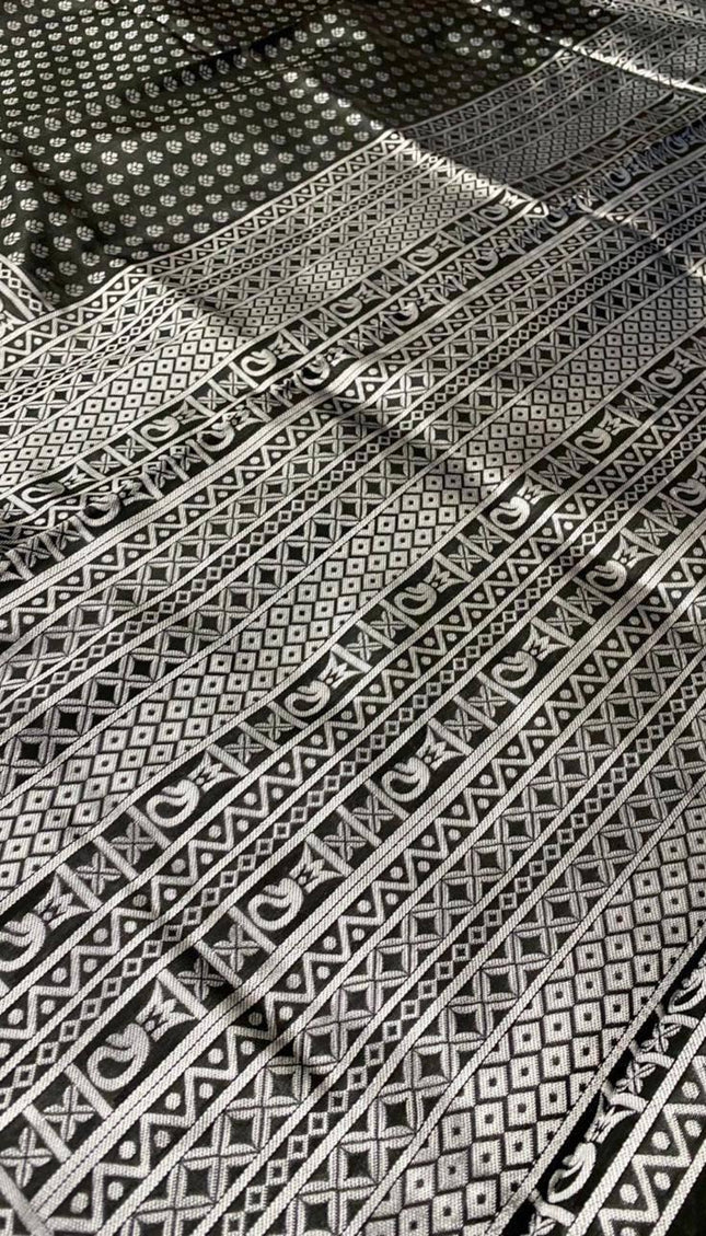 Black Banarasi Silk Saree with Silver Zari Motifs