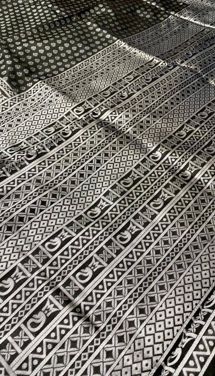 Black Banarasi Silk Saree with Silver Zari Motifs