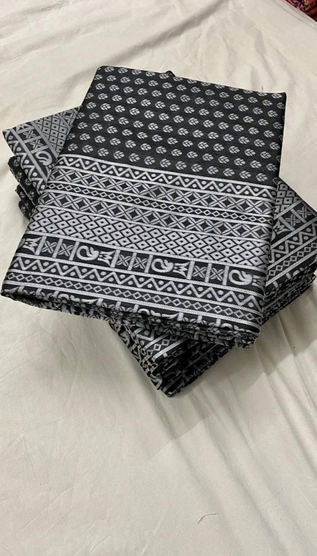 Black Banarasi Silk Saree with Silver Zari Motifs