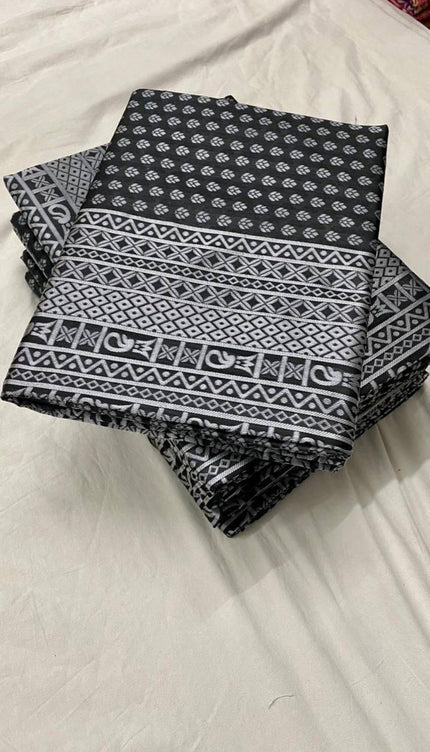 Black Banarasi Silk Saree with Silver Zari Motifs