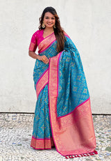 Turquoise Sky Blue Banarasi Silk Saree – Festive Radiance in Every Drape