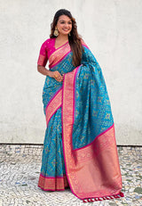 Turquoise Sky Blue Banarasi Silk Saree – Festive Radiance in Every Drape
