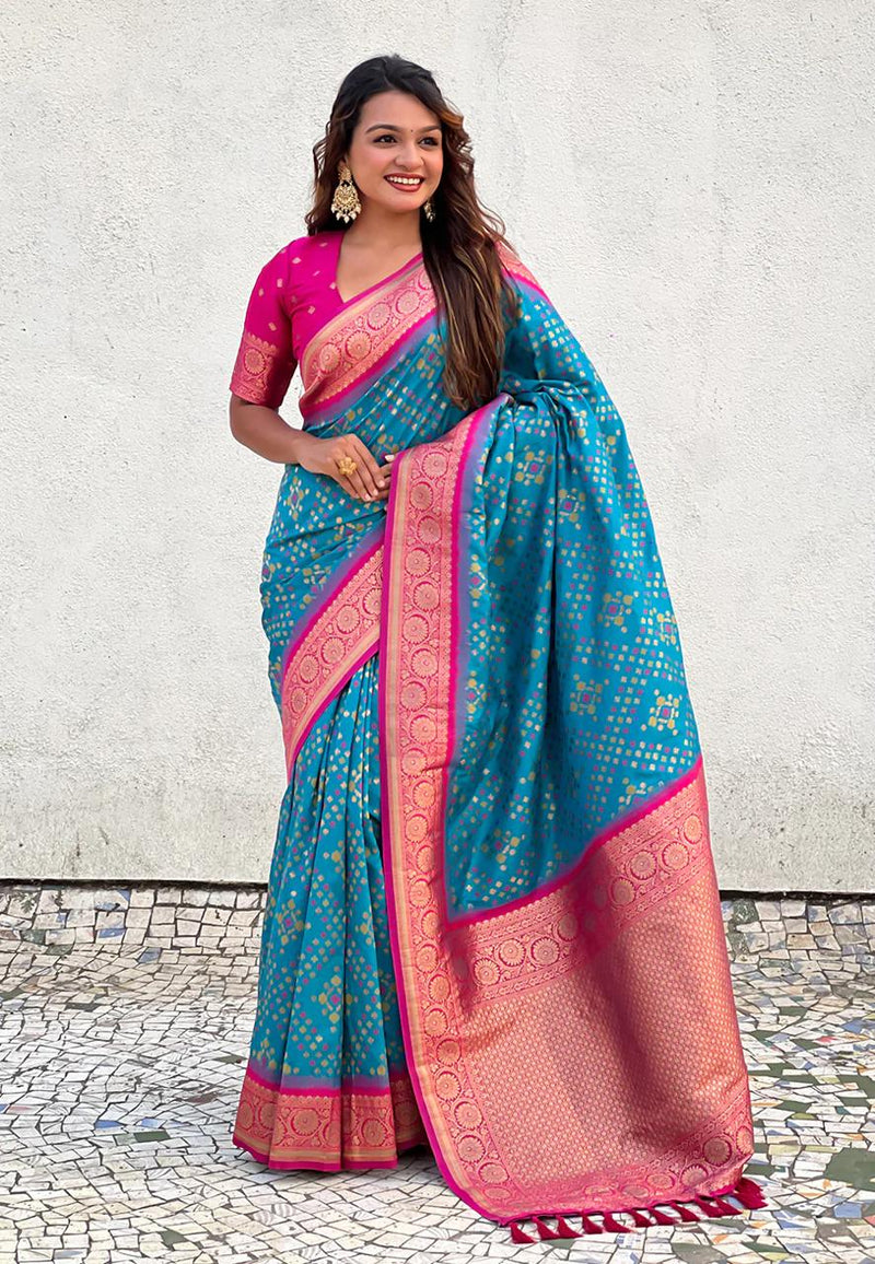 Turquoise Sky Blue Banarasi Silk Saree – Festive Radiance in Every Drape