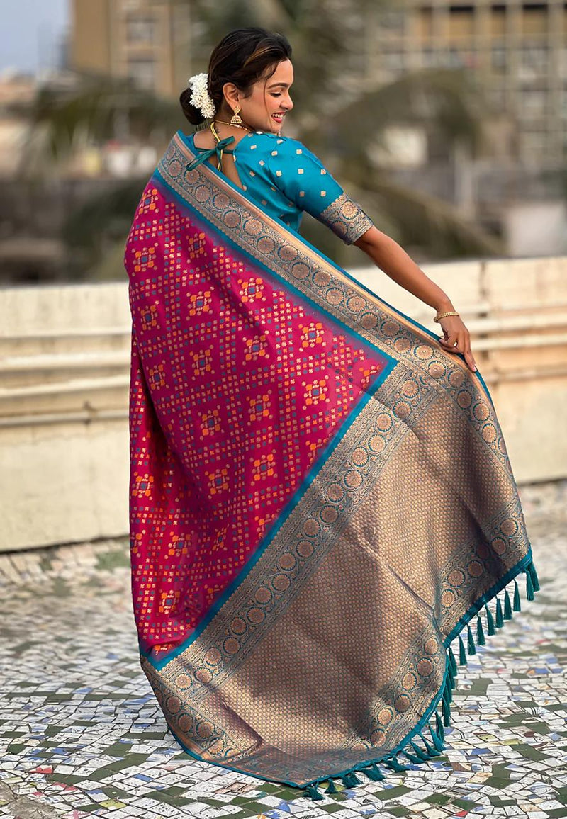 Turquoise Maroon Banarasi Silk Saree – Festive Radiance in Every Drape