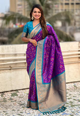 Turquoise Purple Banarasi Silk Saree – Festive Radiance in Every Drape