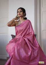 Rose Pink Handloom Tissue Silk Saree