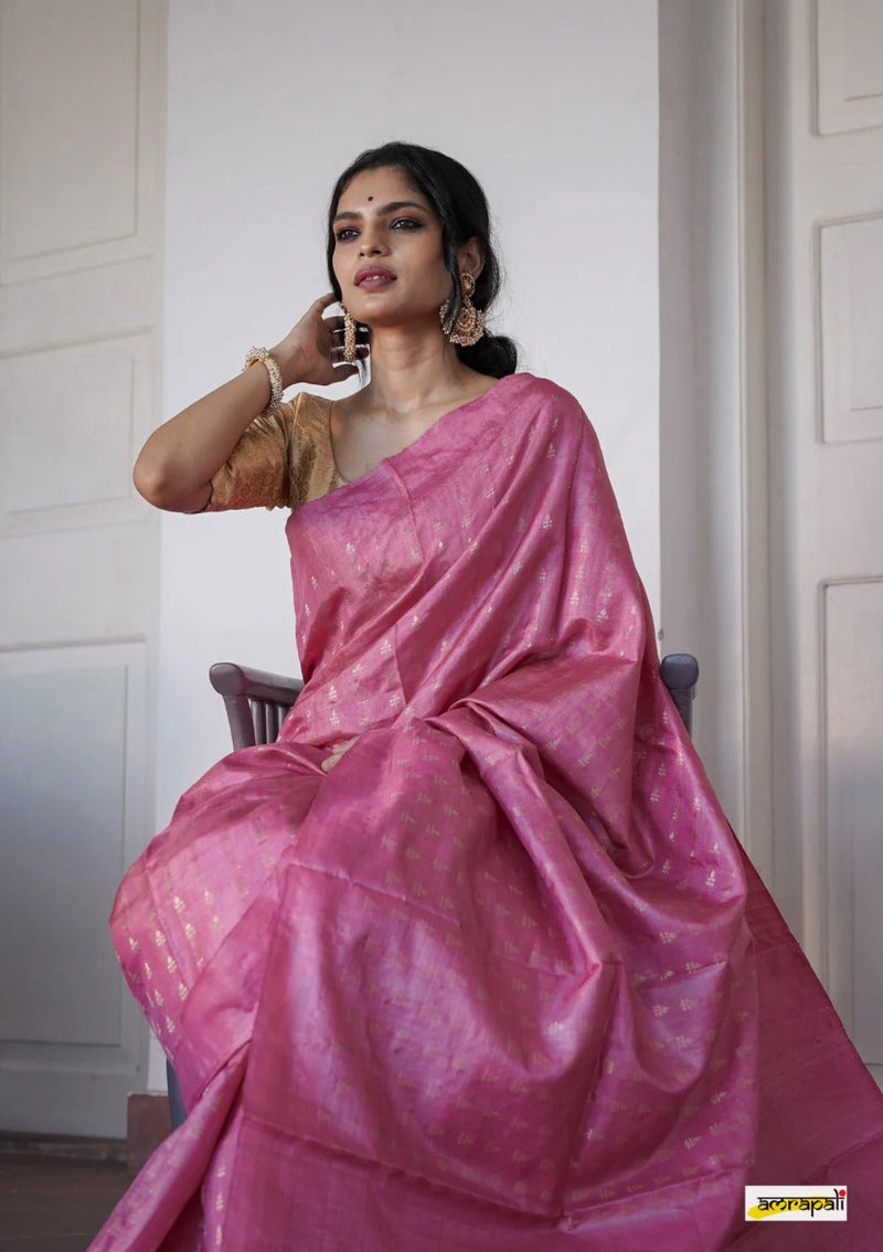 Rose Pink Handloom Tissue Silk Saree
