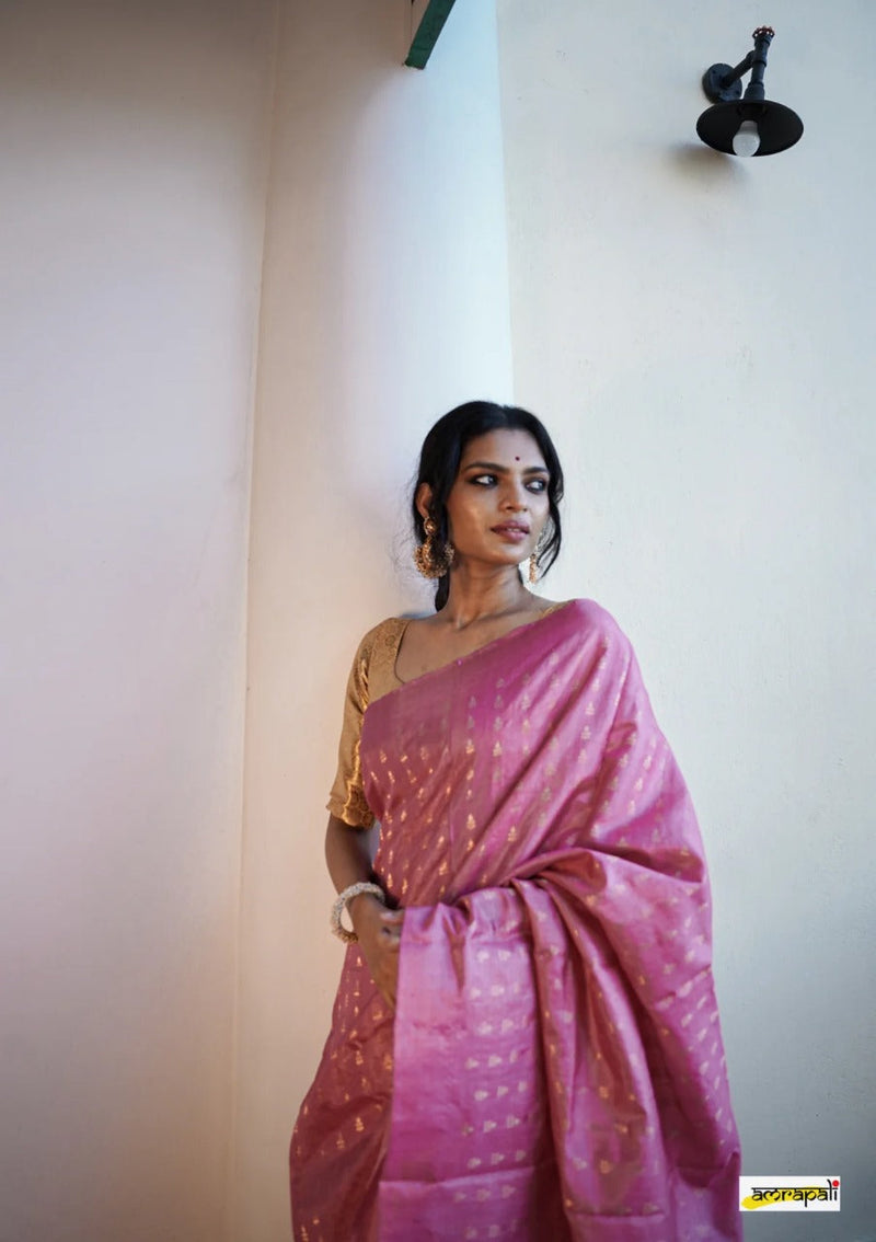 Rose Pink Handloom Tissue Silk Saree