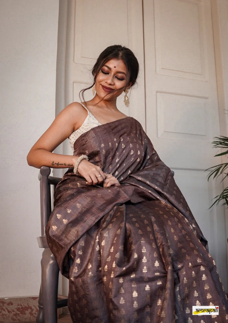 Rose Brown Handloom Tissue Silk Saree