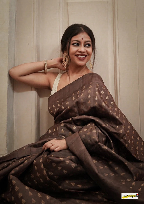 Rose Brown Handloom Tissue Silk Saree