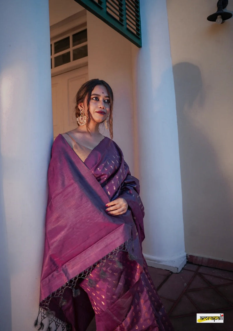 Rose Purple Handloom Tissue Silk Saree