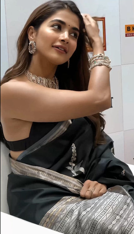 Pooja Hegde Banarasi Noir Blossom Saree