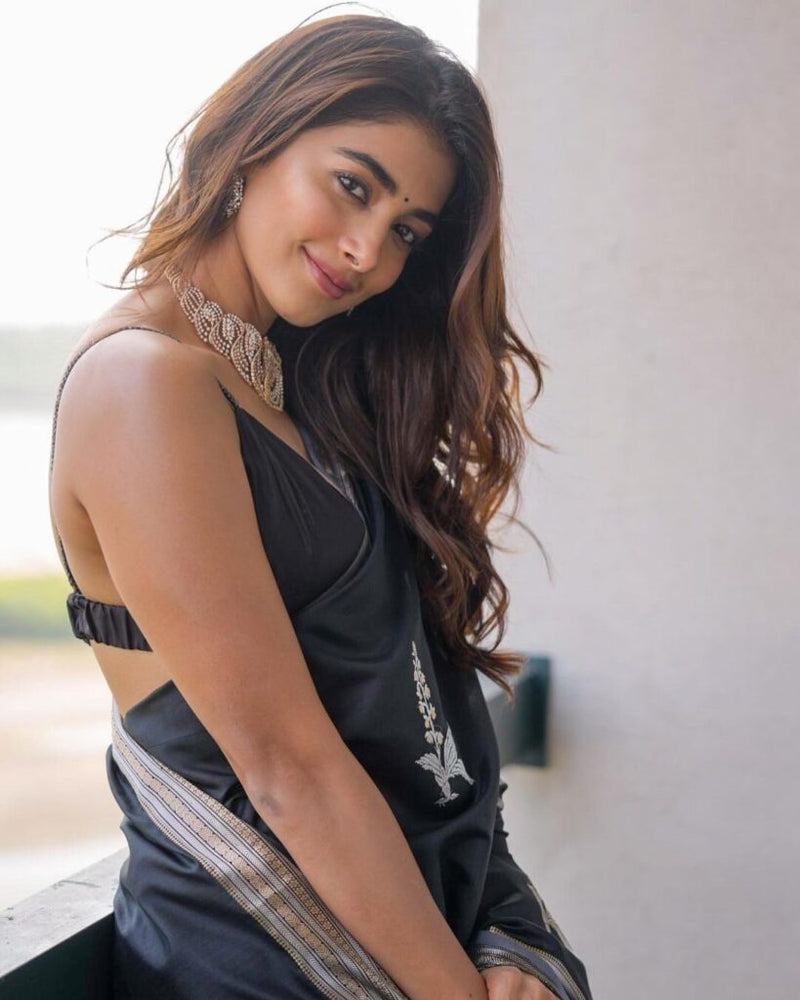 Pooja Hegde Banarasi Noir Blossom Saree