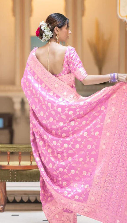 Onion Pink Banarasi Uppada Silk Saree