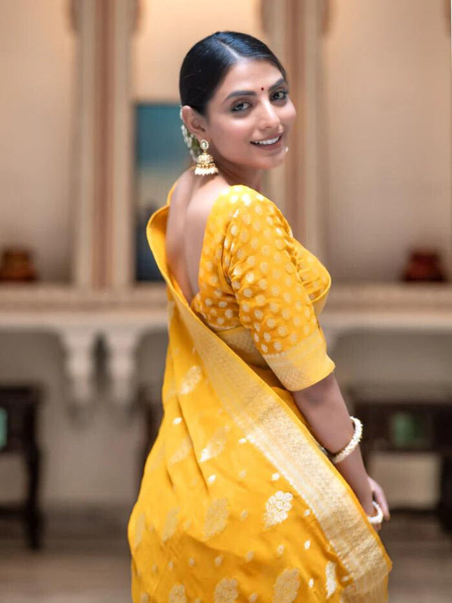 Hypnotic Yellow Soft Banarasi Silk Saree