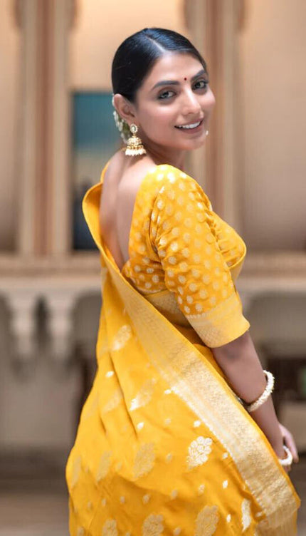 Hypnotic Yellow Soft Banarasi Silk Saree
