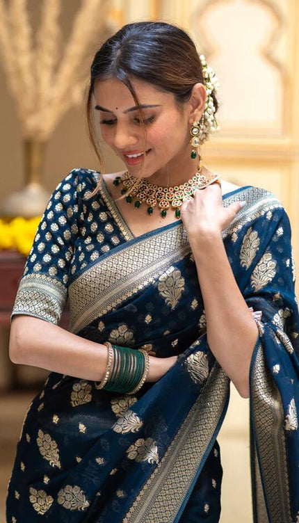 Midnight Blue Banarasi Silk Saree