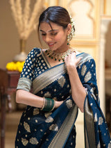 Midnight Blue Banarasi Silk Saree