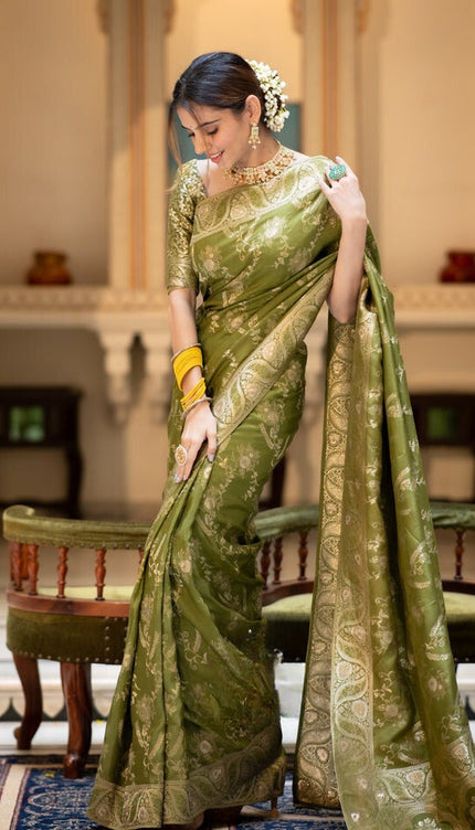 Nemesis Mehndi Soft Silk Saree