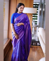 Bindu Taffy Blue Soft Banarasi Silk Saree With Blouse Attached