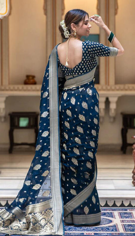 Midnight Blue Banarasi Silk Saree