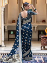 Midnight Blue Banarasi Silk Saree