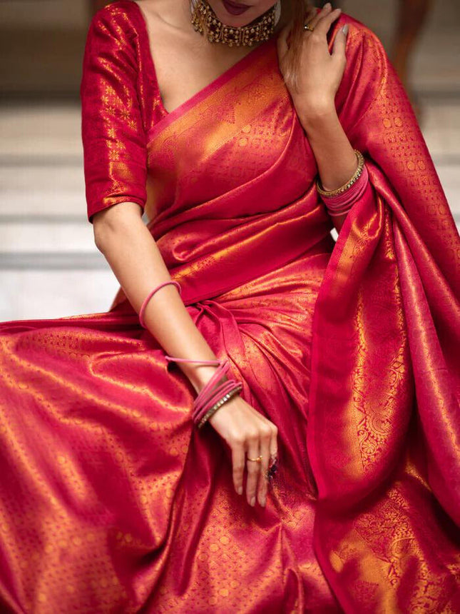 Carrot Red Premium Soft Banarasi Silk Saree