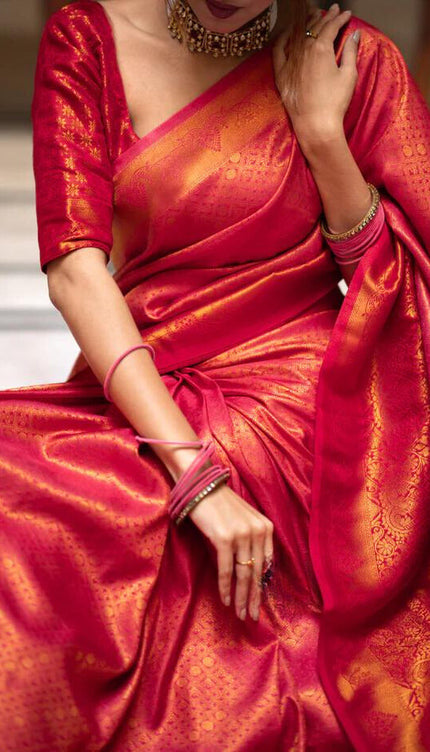 Carrot Red Premium Soft Banarasi Silk Saree