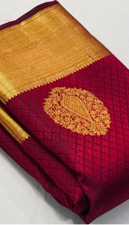 Meenal - Maroon Soft Banarasi Silk Saree with Jacquard Weaving