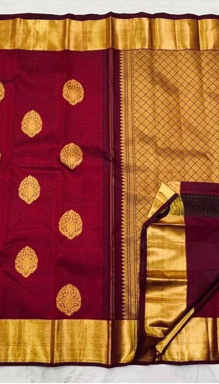 Meenal - Maroon Soft Banarasi Silk Saree with Jacquard Weaving