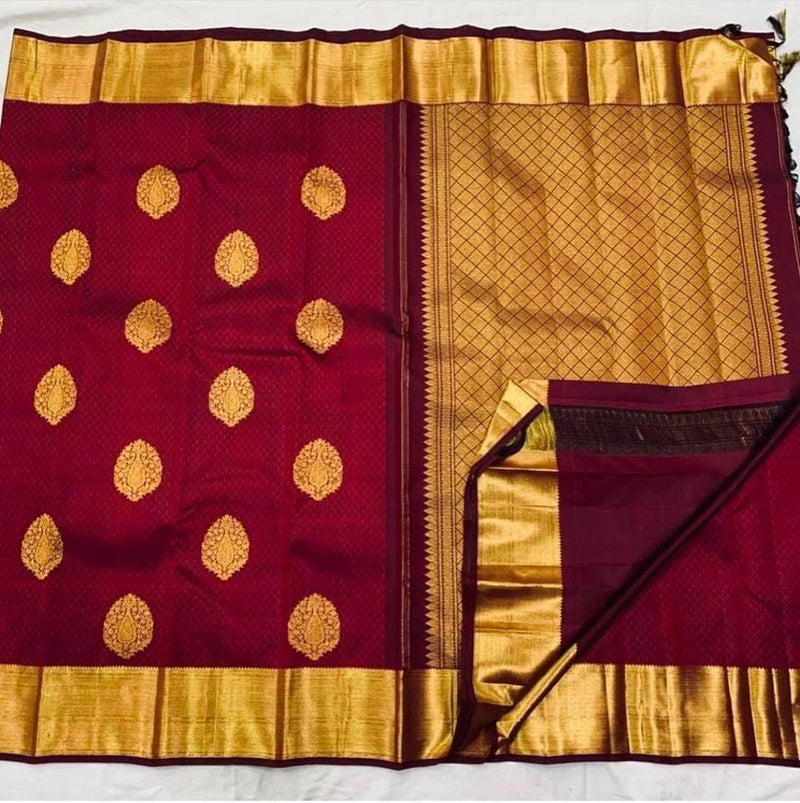 Meenal - Maroon Soft Banarasi Silk Saree with Jacquard Weaving