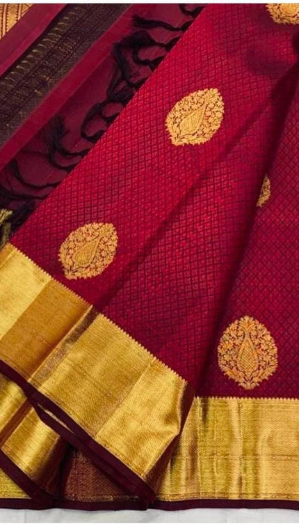 Meenal - Maroon Soft Banarasi Silk Saree with Jacquard Weaving