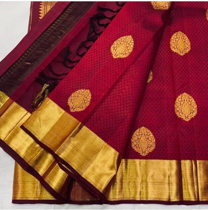 Meenal - Maroon Soft Banarasi Silk Saree with Jacquard Weaving