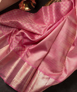 Samika - Pink Soft Silk Saree with Floral Jacquard Zari Border and Blouse Piece
