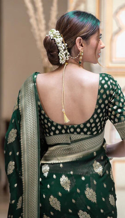 Green Banarasi Soft Silk Saree