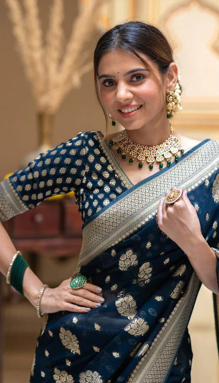 Midnight Blue Banarasi Silk Saree