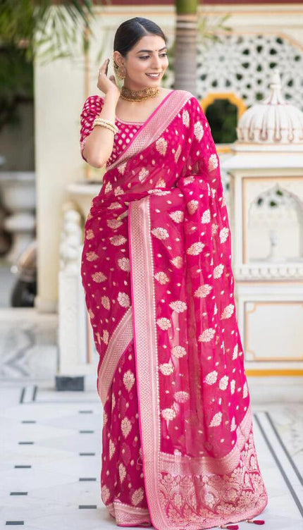 Pink Banarasi Soft Silk Saree