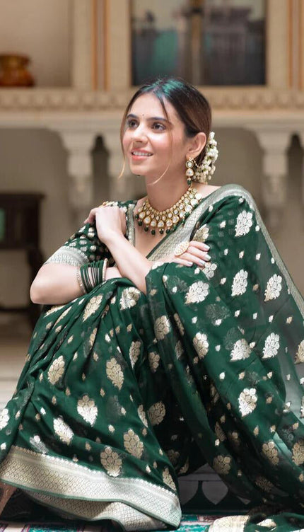 Green Banarasi Soft Silk Saree