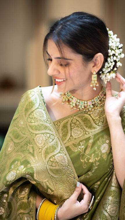 Nemesis Mehndi Soft Silk Saree