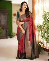 Kavya - Maroon Soft Banarasi Silk Saree with Copper Jacquard Buttas