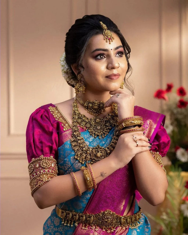 Gomati - Firozi Soft Banarasi Silk Saree with Jacquard Weaving Border