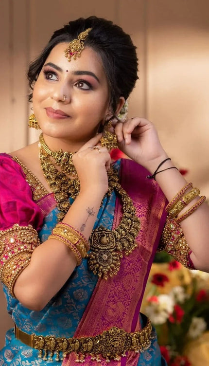 Gomati - Firozi Soft Banarasi Silk Saree with Jacquard Weaving Border