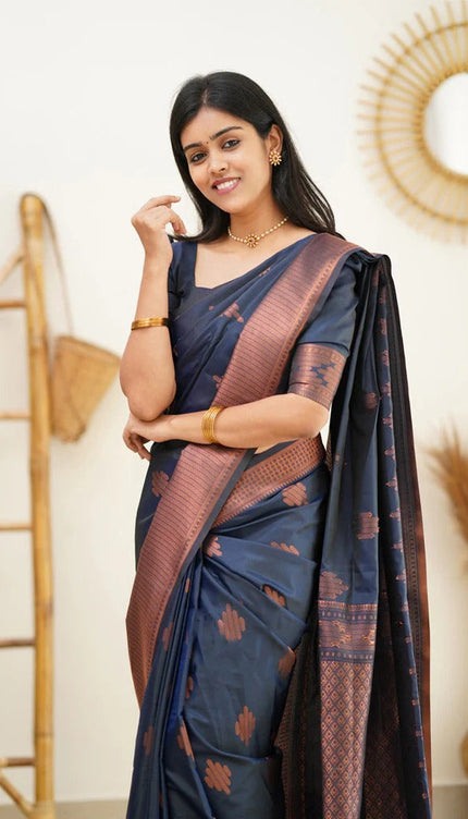 Maruti - Blue Soft Silk Saree with Jacquard Woven Border