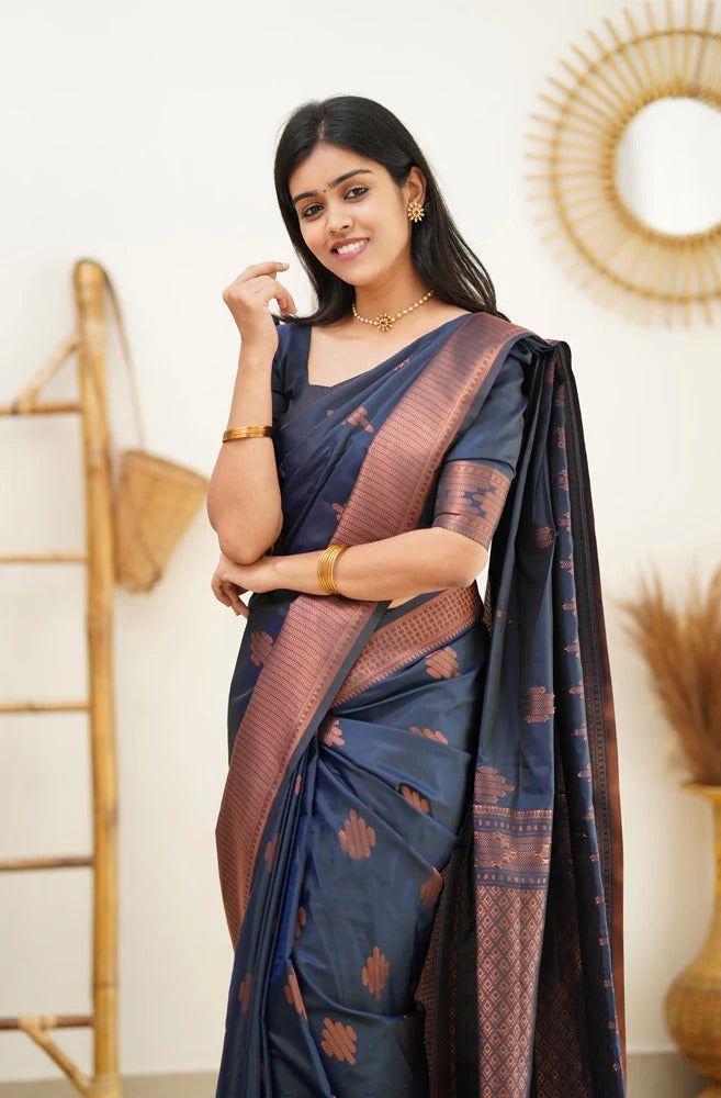 Maruti - Blue Soft Silk Saree with Jacquard Woven Border