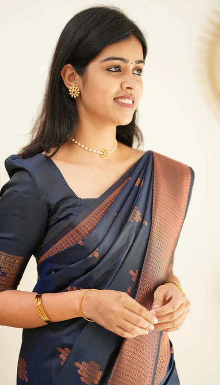 Maruti - Blue Soft Silk Saree with Jacquard Woven Border